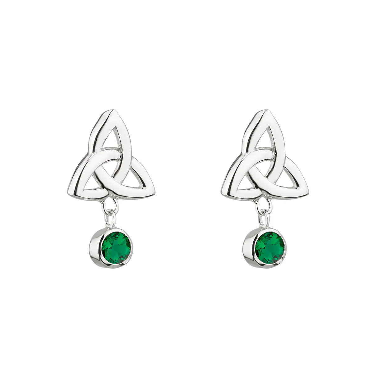 Acara Silver Trinity Knot Earrings with Green Crystal