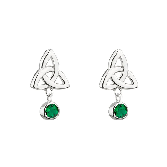 Acara Silver Trinity Knot Earrings with Green Crystal