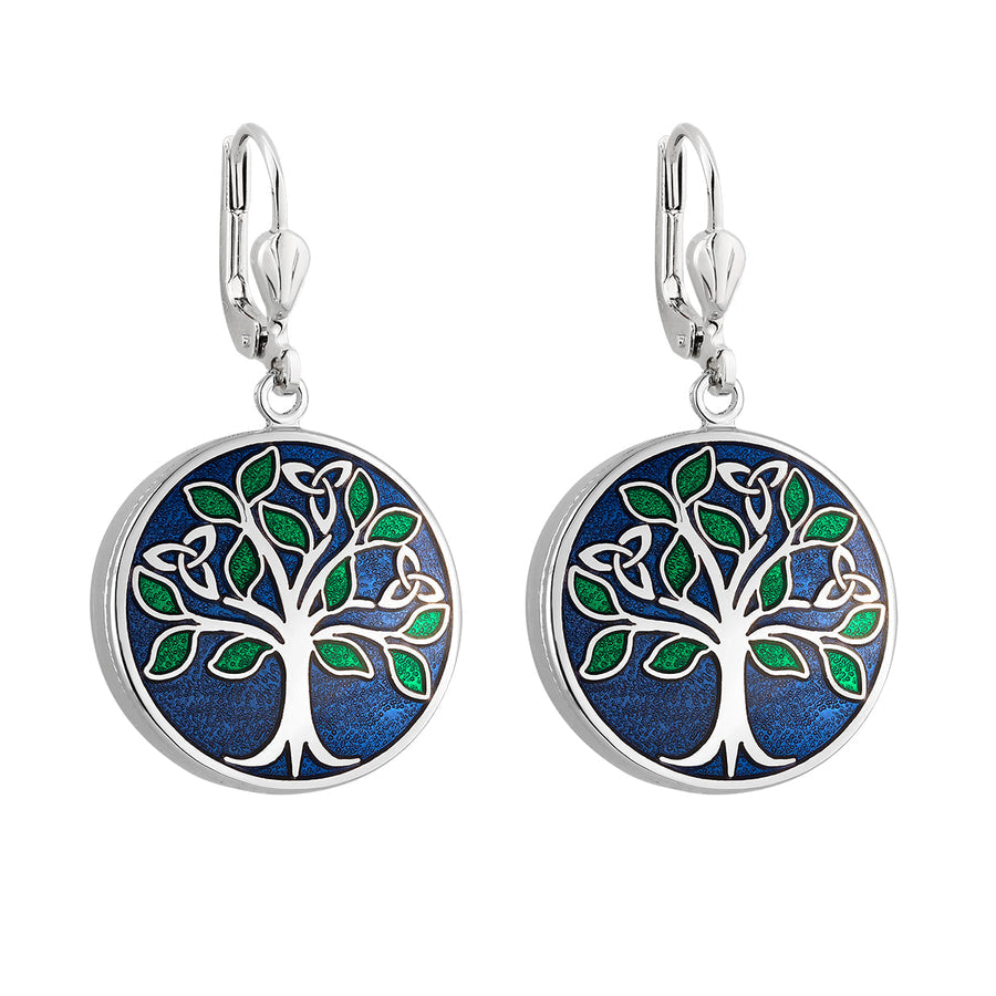 Rhodium BOK Enamel Tree Of Life Earrings