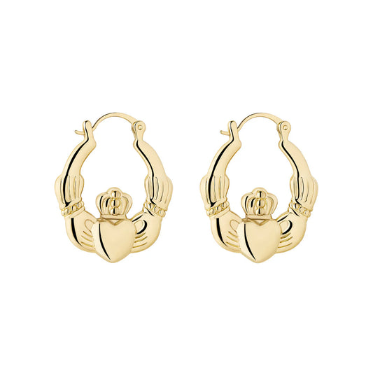 Gold Plated Large Claddagh Creole Earrings