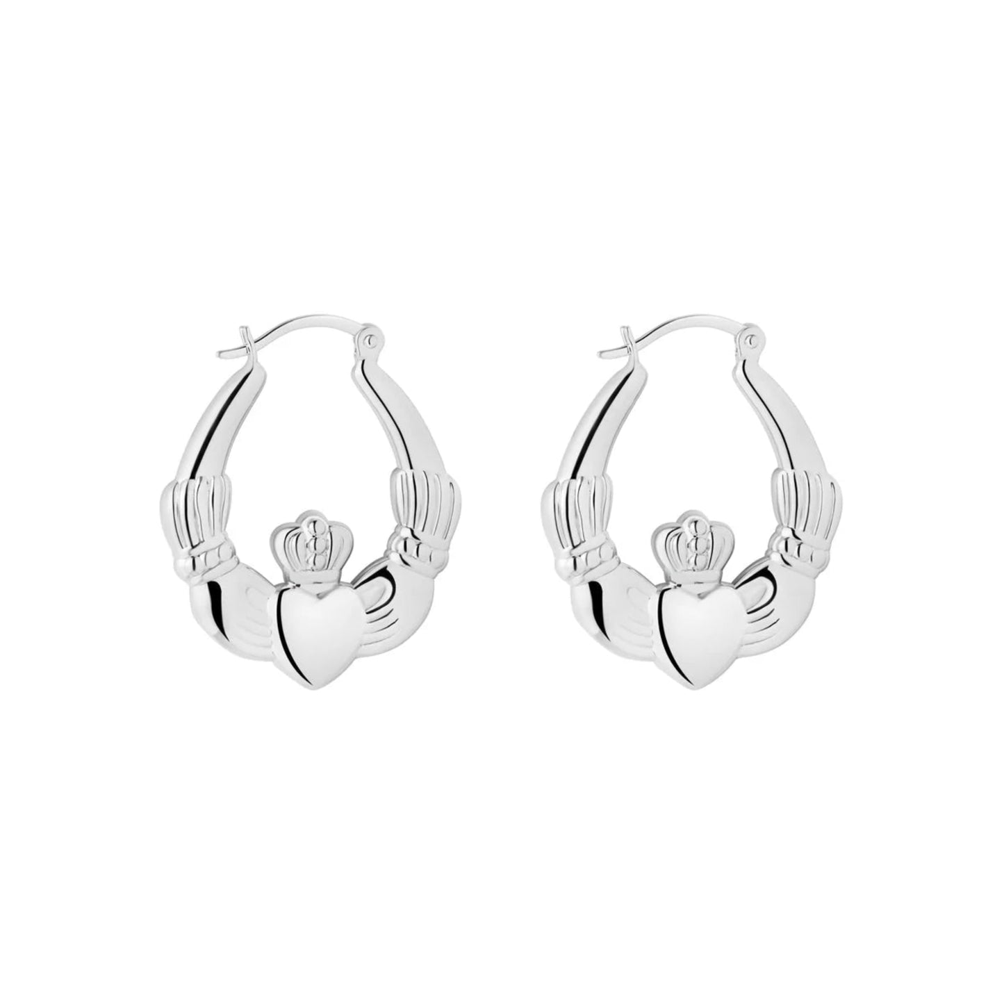 Sterling Silver Medium Claddagh Creole Earrings