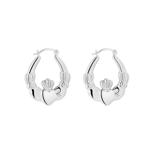 Sterling Silver Medium Claddagh Creole Earrings