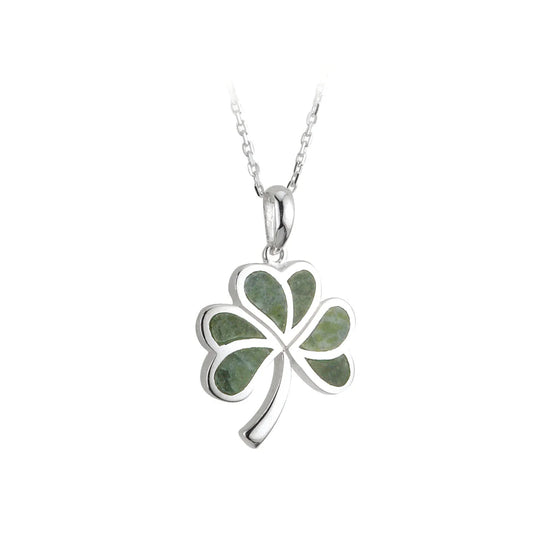 Silver Connemara Marble Shamrock Pendant
