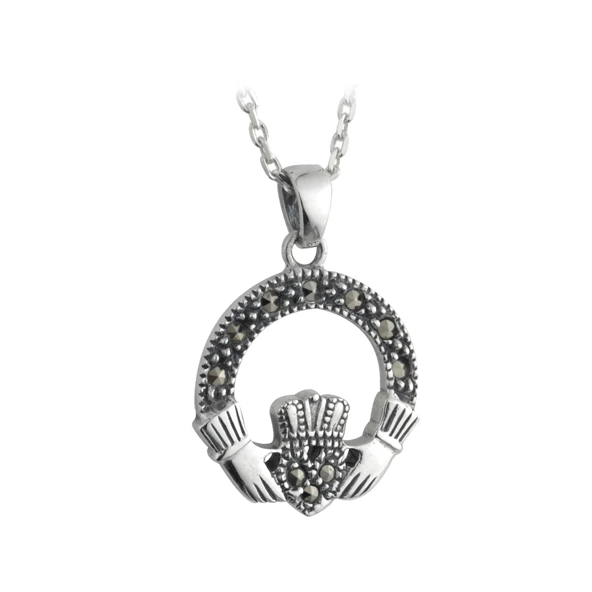 Silver Marcasite Small Claddagh Pendant