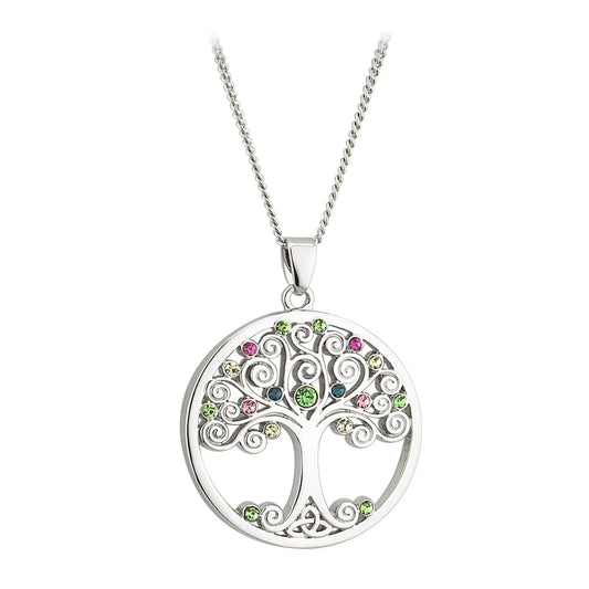 Rhodium Plated Crystal Tree Of Life Pendant