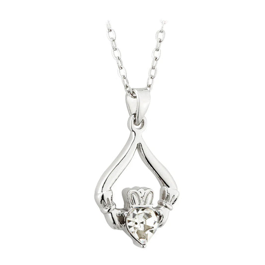 Rhodium Plated Claddagh Birthstone - April