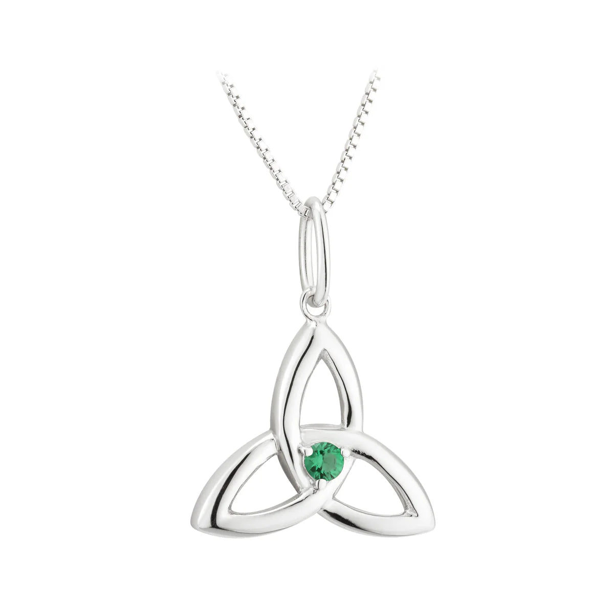 Silver Acara Green Crystal Trinity Knot Pendant