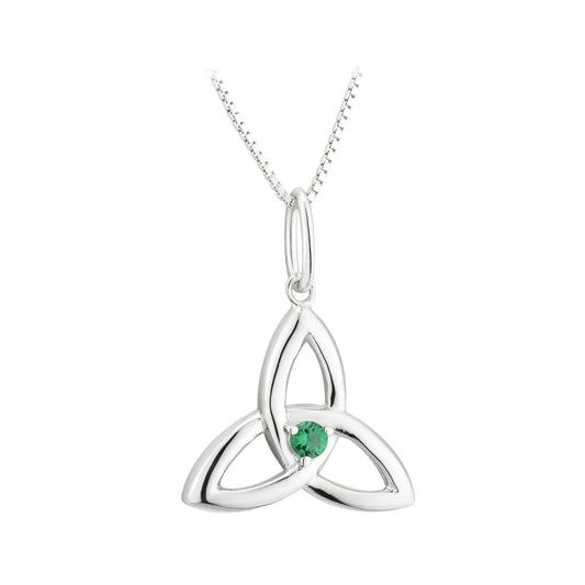 Silver Acara Green Crystal Trinity Knot Pendant