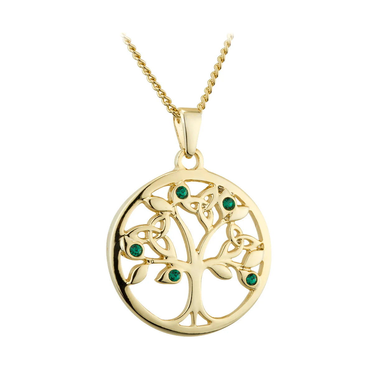Gold Plated Green Crystal Tree Of Life Jewelry
