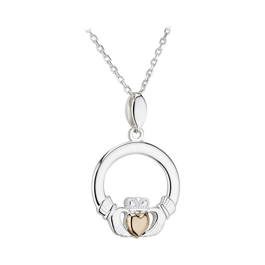 Sterling Silver Claddagh Necklace with 10k Gold Heart