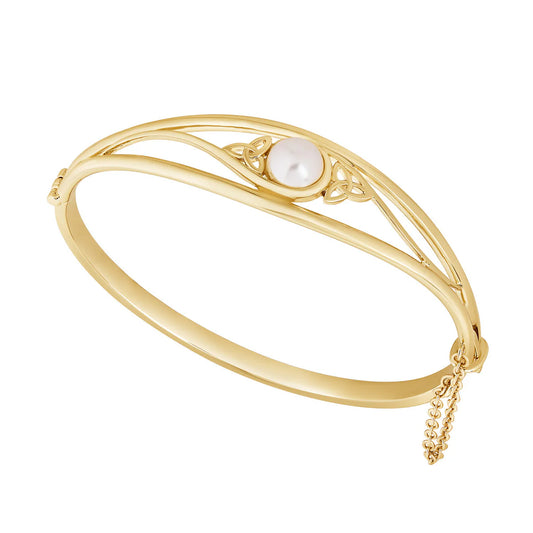 Gold Plated Pearl Trinity Knot Bangle