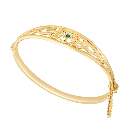 Gold Plated Green Crystal Tree Of Life Bangle