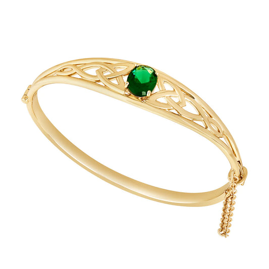 Gold Plated Green Crystal Trinity Knot Bangle