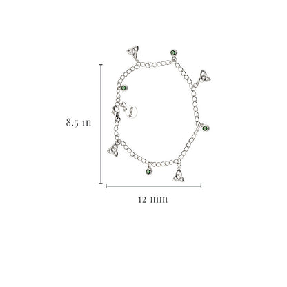 Sterling Silver Celtic Trinity Knot Bracelet with Emerald Green Cubic Zirconia Charms