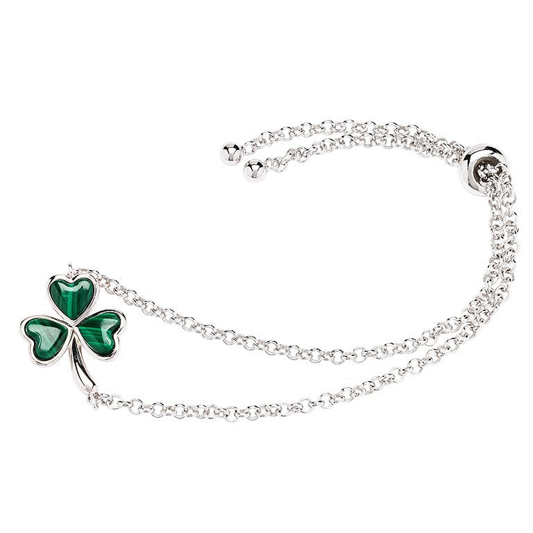 Sterling Silver Shamrock with Malachite Bracelet