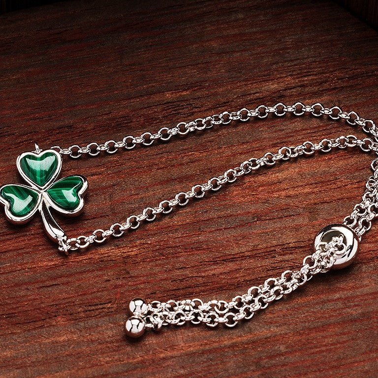 Sterling Silver Shamrock with Malachite Bracelet