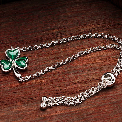Sterling Silver Shamrock with Malachite Bracelet