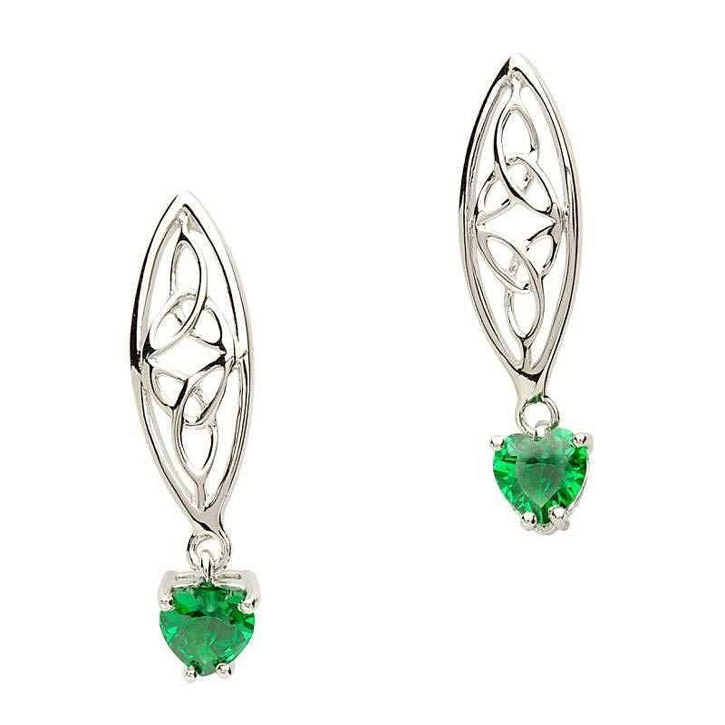 Sterling Silver Trinity Green Heart Earrings