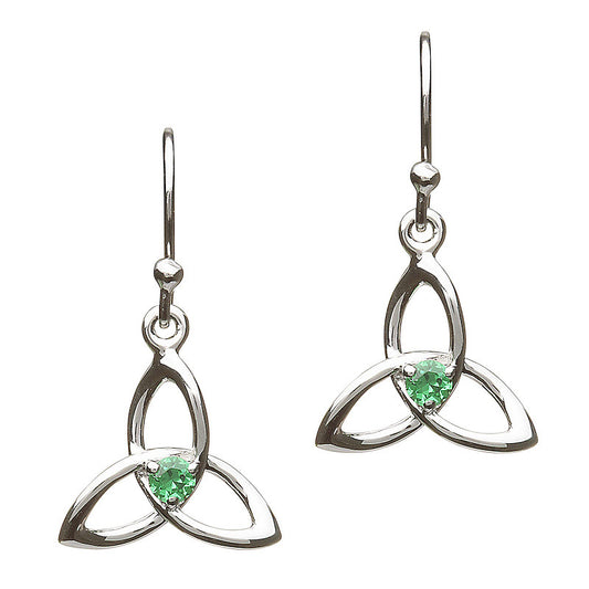 Sterling Silver Green CZ Trinity Knot Drop Earrings
