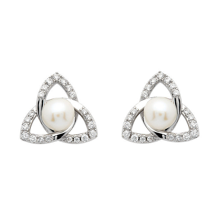 Sterling Silver Trinity Knot Pearl Stud Earrings