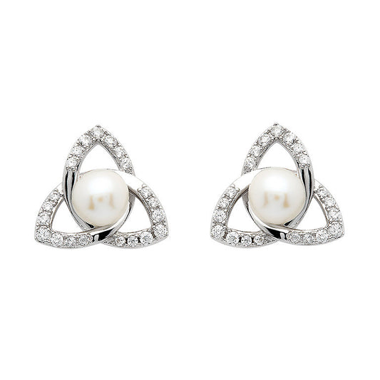 Sterling Silver Trinity Knot Pearl Stud Earrings
