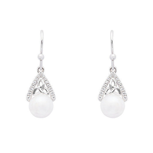 Sterling Silver Trinity with Pearl CZ Earrings