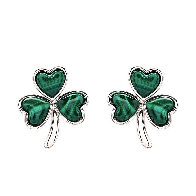 Sterling Silver Malachite Shamrock stud Earrings