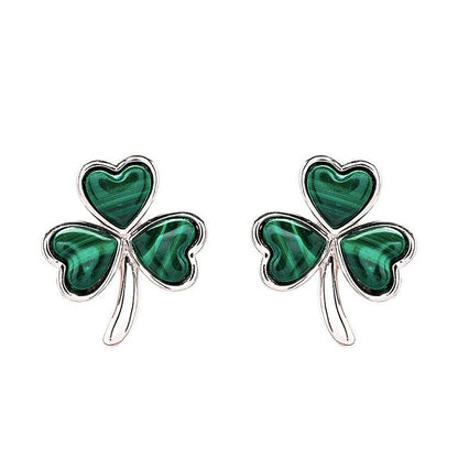 Sterling Silver Malachite Shamrock stud Earrings