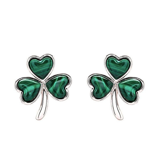 Sterling Silver Malachite Shamrock stud Earrings