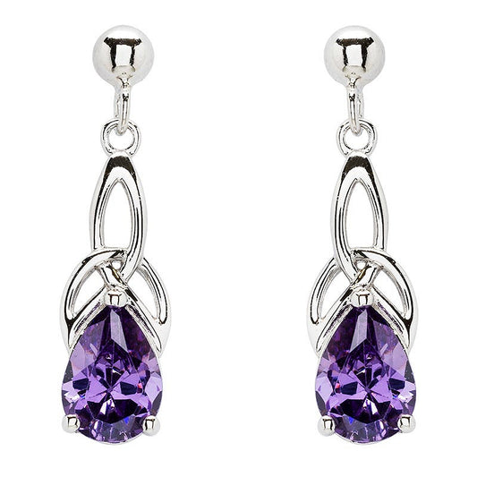 Cubic Zirconia Amethyst Trinity Knot Earrings