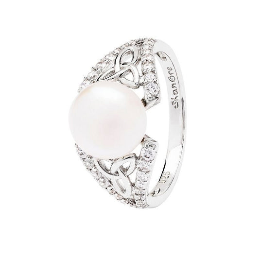 Intricate Sterling Silver Trinity Pearl Ring