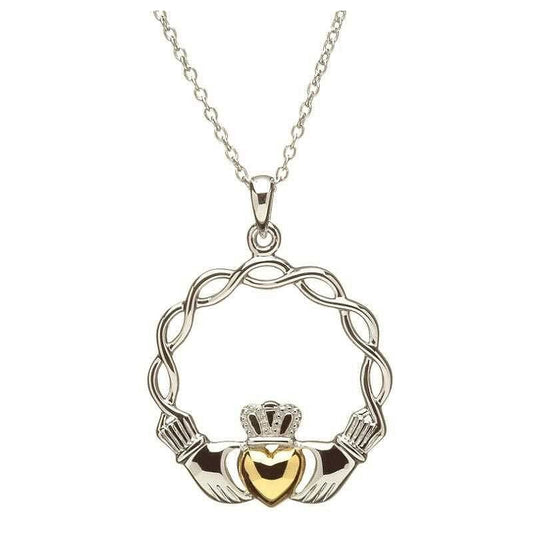 Sterling Silver Gold Plated Claddagh Pendant