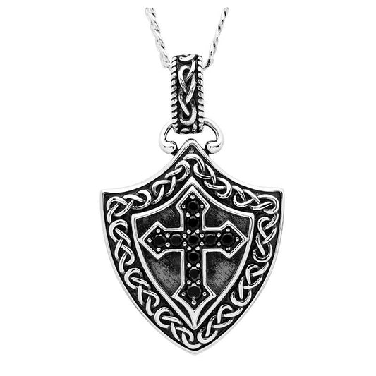 Sterling Gents Black Spinel Shield Pendant Hunter Collection