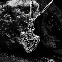 Sterling Gents Black Spinel Shield Pendant Hunter Collection
