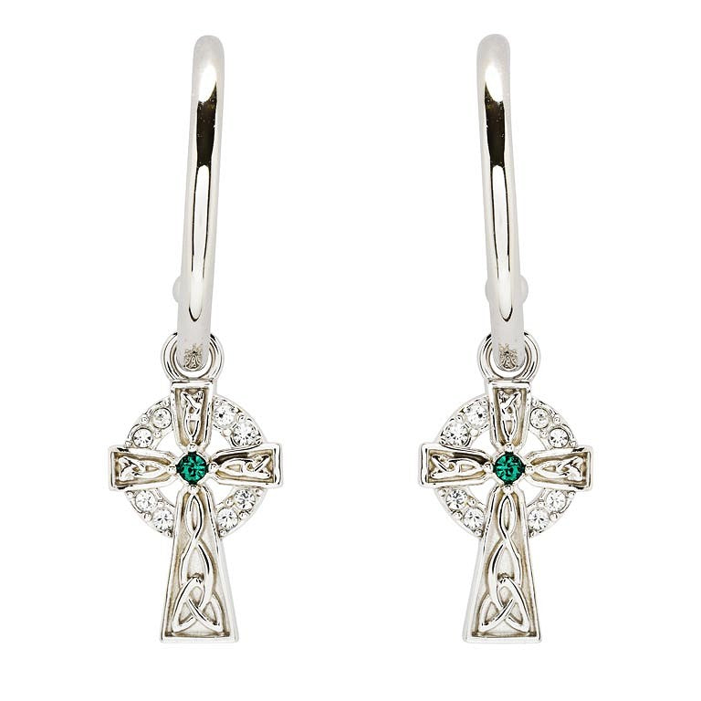 Sterling Silver Crystal Cross Hoop Earrings