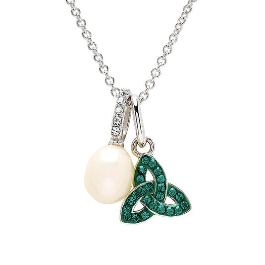 Sterling Silver Pearl with Crystal Trinity Necklace