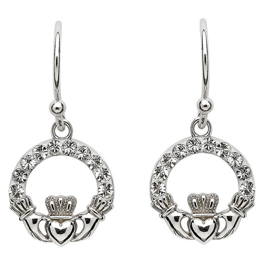 Claddagh Earrings Adorned With Crystals