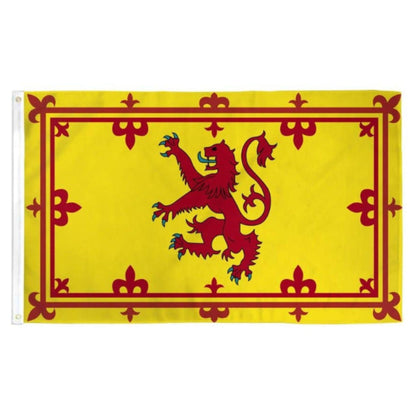 Flag with a red lion in the center on a yellow background