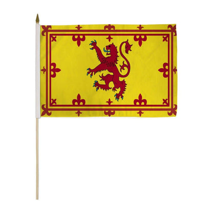 Stick flag with a red lion on a yellow background. 