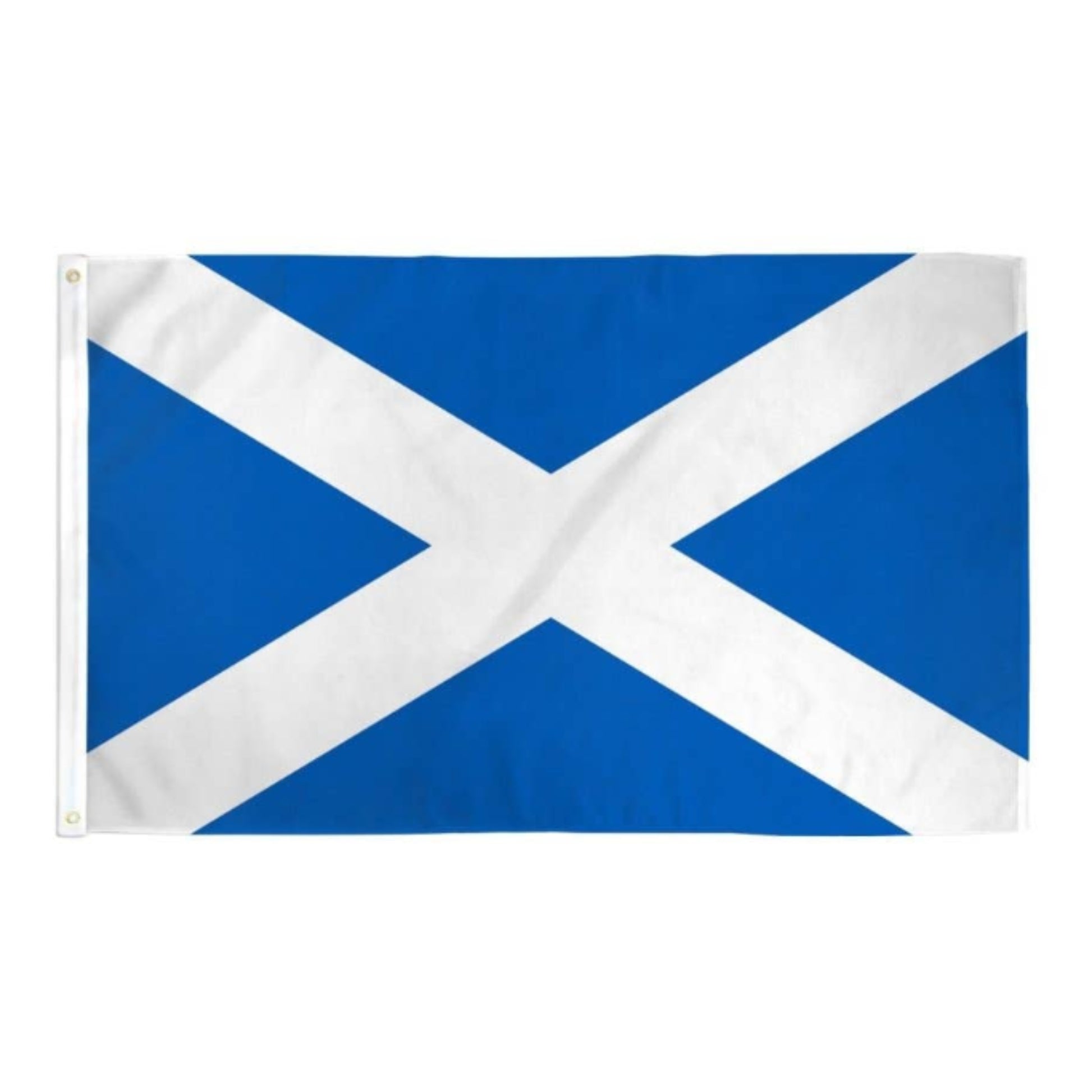 Blue Scottish flag with a white cross.