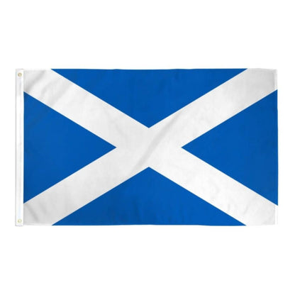 Blue Scottish flag with a white cross.