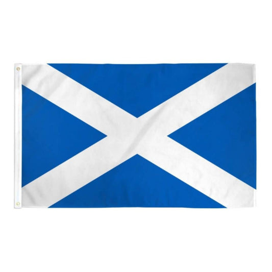 Blue Scottish flag with a white cross.