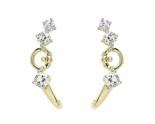 14KT Gold Vermeil & White Sapphire Claddagh Earrings