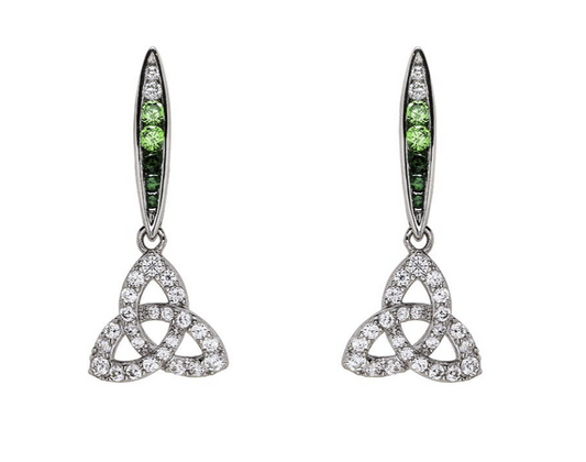 Sterling Silver Green & White CZ Trinity Earrings