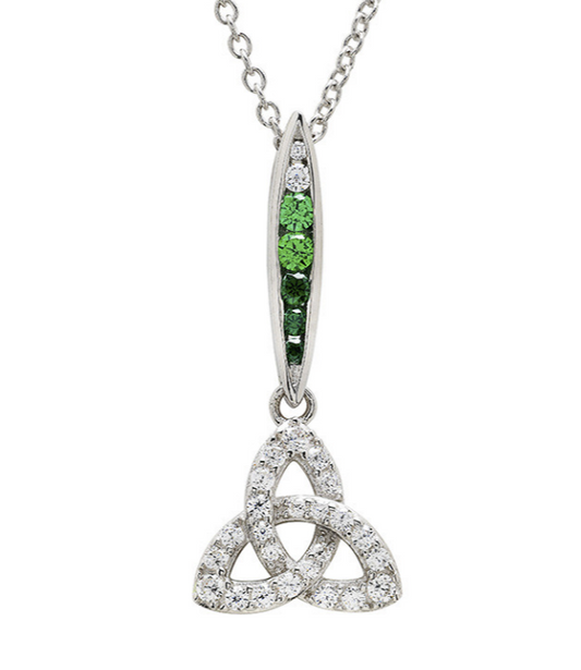 Sterling Silver Green & White CZ Trinity Necklace