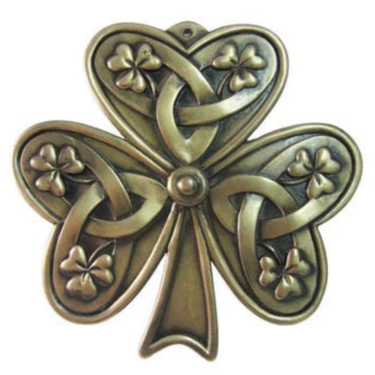 Bronze shamrock decoration with clover and trinity knot embossing.