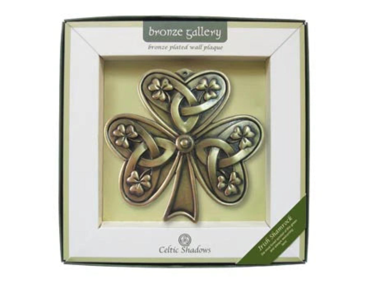 Bronze shamrock plaque in a deocrative white box