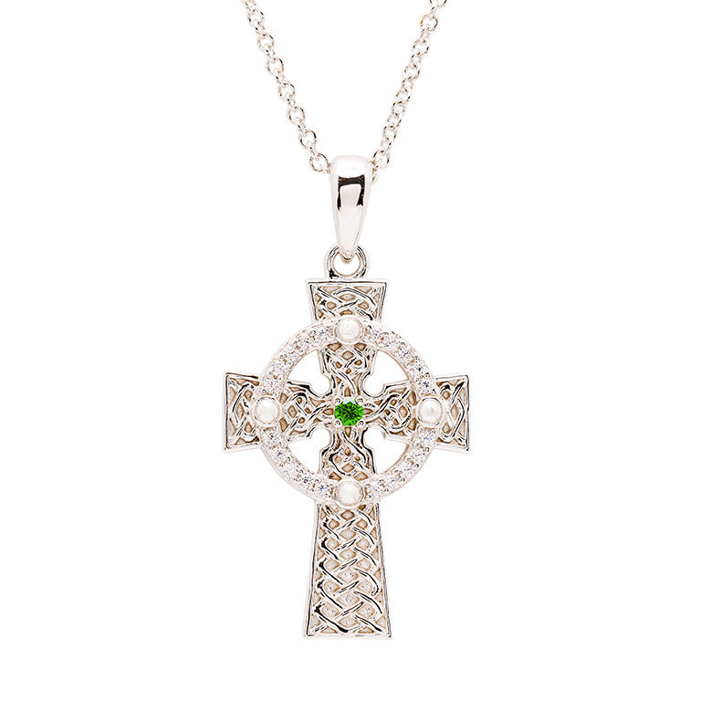 Sterling Silver Celtic Cross Necklace with Cubic Zirconia
