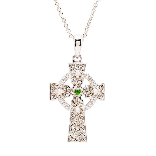 Sterling Silver Celtic Cross Necklace with Cubic Zirconia