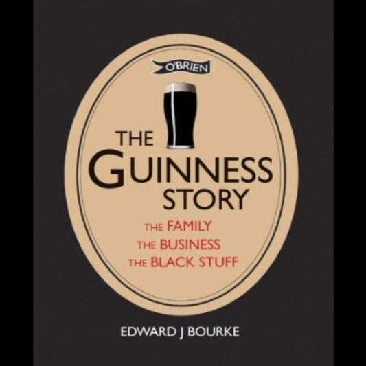 Book cover of 'The Guinness Story' with a glass of Guinness and O'Brien logo on a dark background